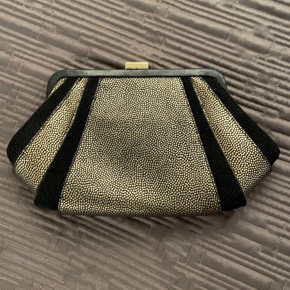 gold/ Black zac posen clutch bag